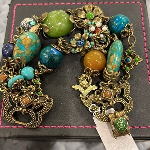 Multi Strand Semi-Precious Bead Antiqued Gold Bracelet-Boutique